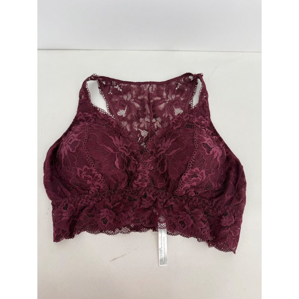 Soma Embraceable Lace Bralette Burgundy Wine Floral Racerback Wireless Sz M